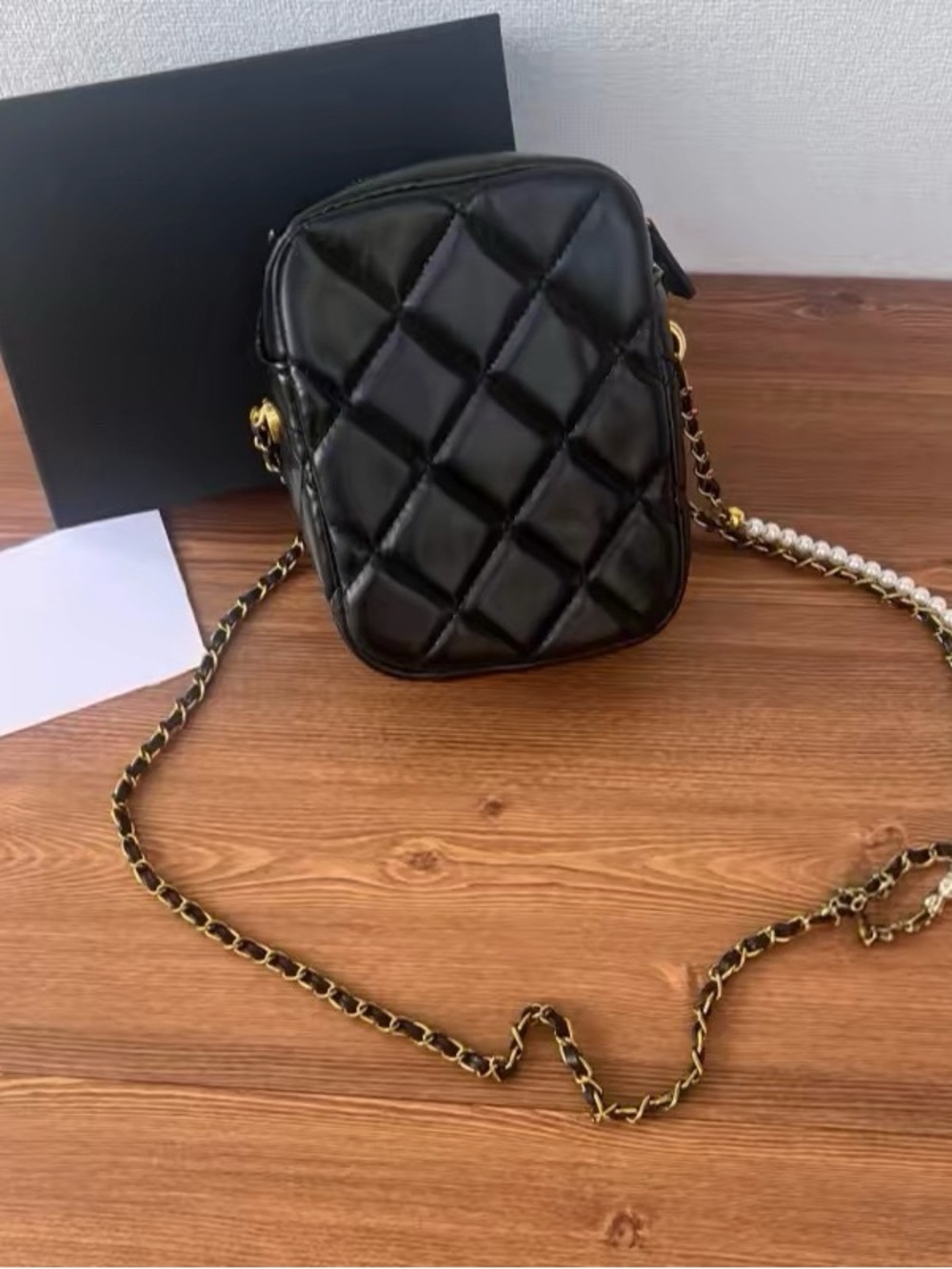Black Quilted Crossbody Phone Bag - Women's Shoulder Bag Adjustable Strap